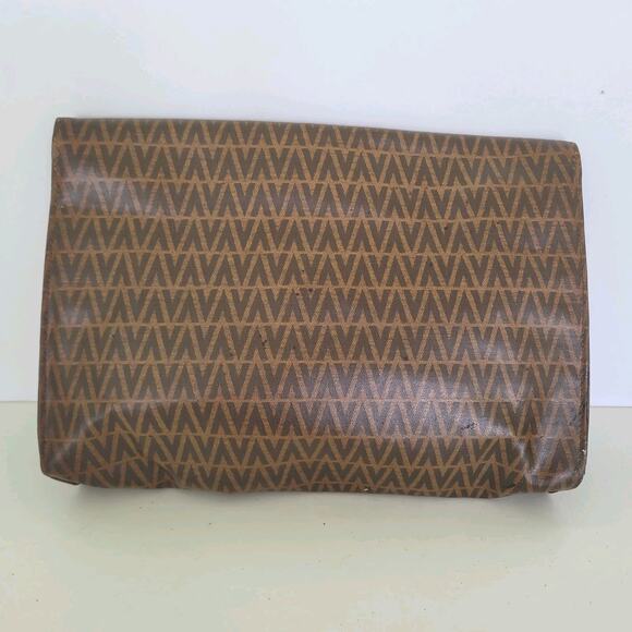 Mario Valentino V Bag Clutch Envelope Vintage Handbag Zip Designe Italian Brown - Picture 2 of 11